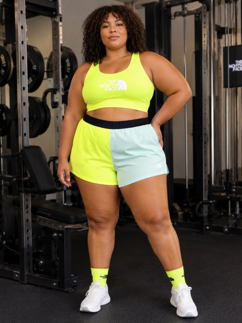 The North Face Neon Yellow & Light Blue Two-Tone Athletic Shorts